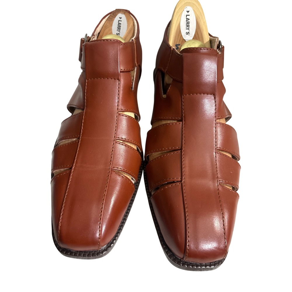 Stacy Adams Mens Cognac Brown Fisherman Sandals Square Toe Buckle 25112-221 7.5M